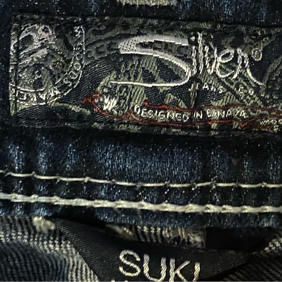 Silver Jeans Suki Stretch Bootcut Size W 28 Thick Stitching Embellished - Picture 10 of 11